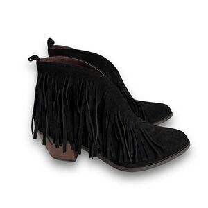 L&B Women's Fringe Leather Slip On Boots Booties Black‎ Size 8